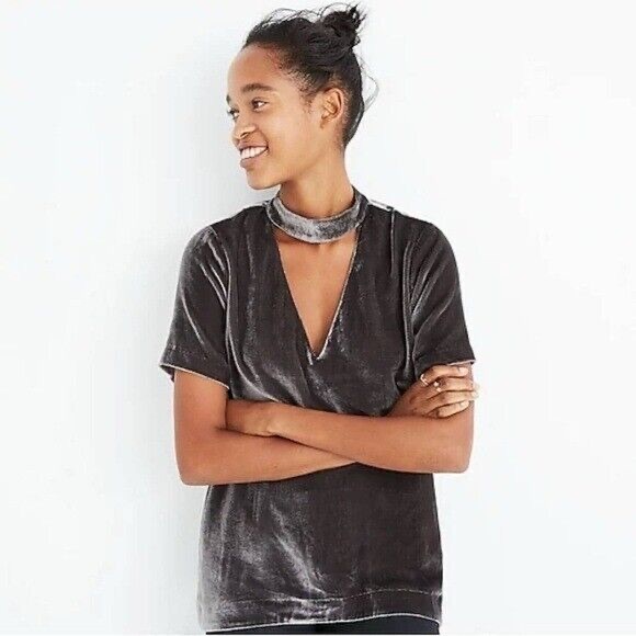 Madewell Tops - Madewell Crushed Velvet Choker Top Tunic In Ash Gray Size Large